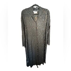 Michael Antonio Black Lace Long Button-Front Duster